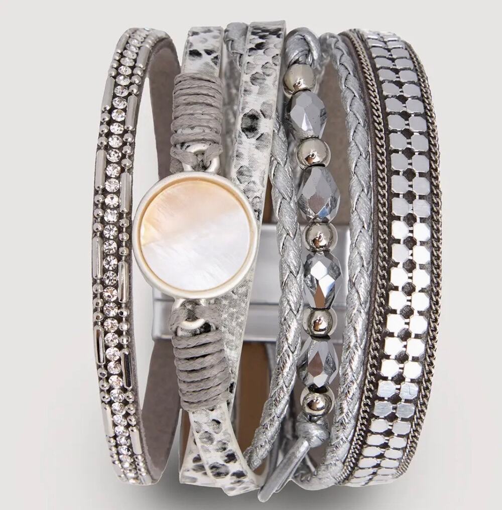 SAACHI Silver Multi-Strand Layered Bracelet with Mother-of-Pearl Accent